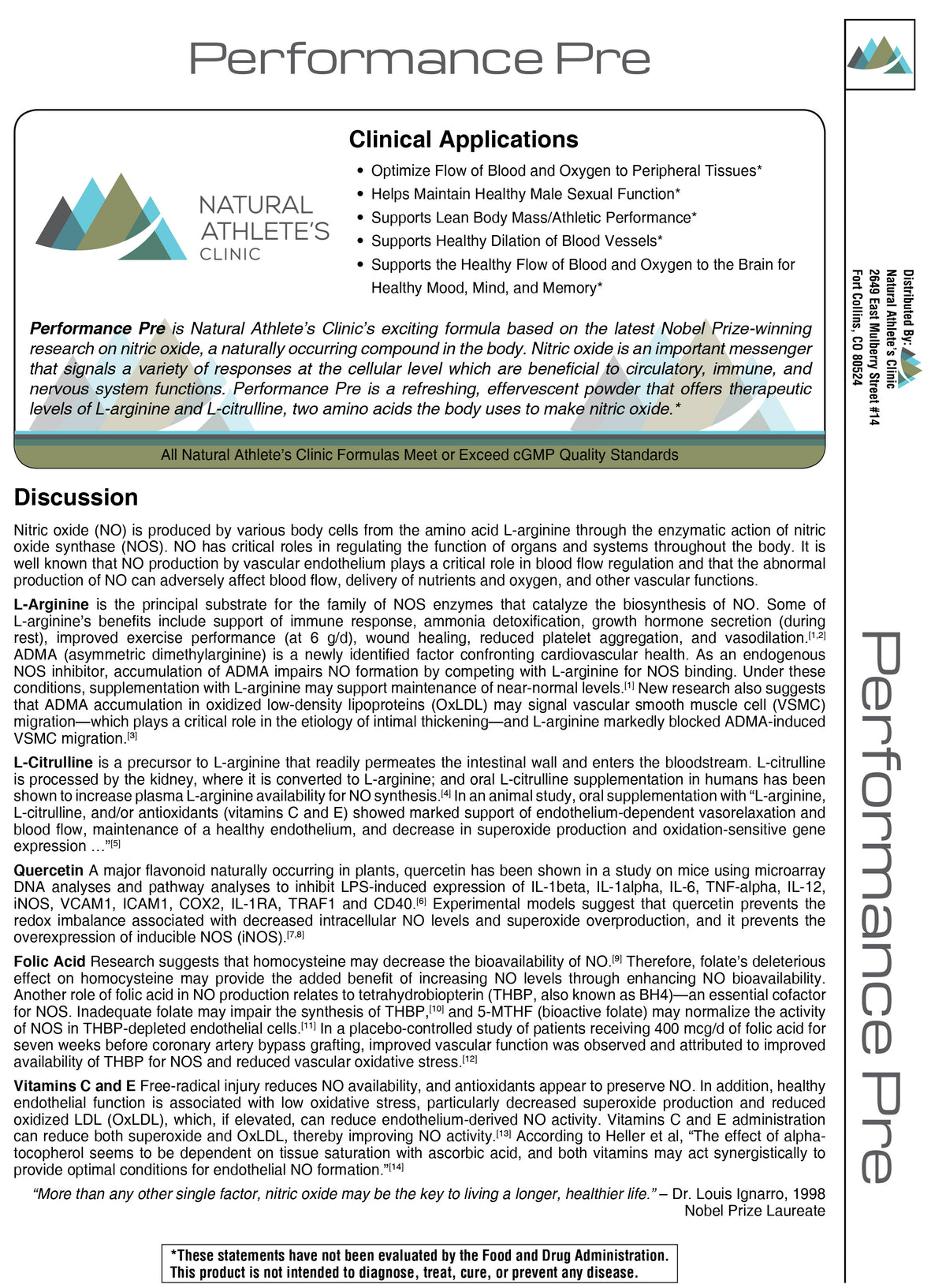 Performance Pre - Effervescent Nitric Oxide Formula